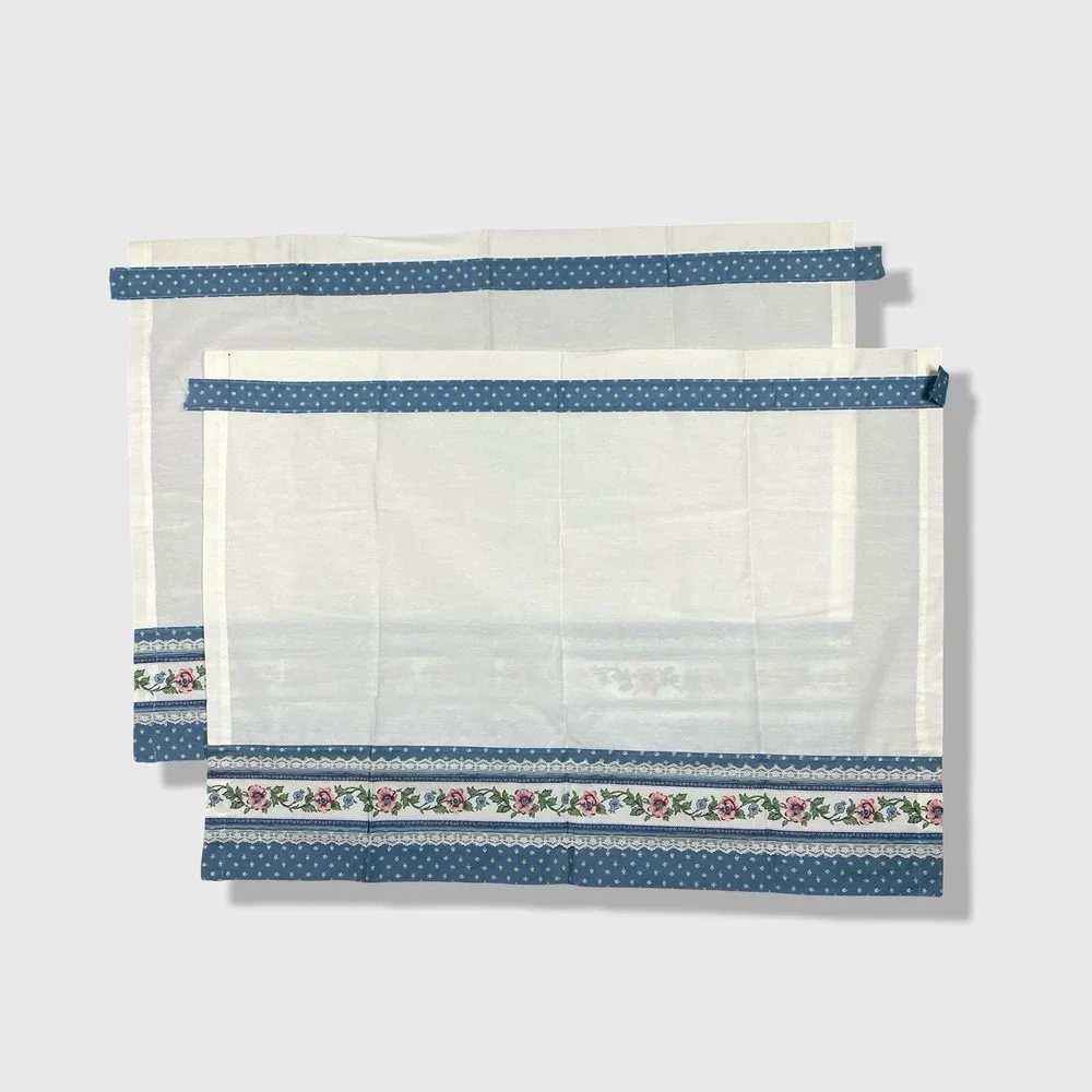 JC Penney Curtains Set Unisex Standard White Blue Floral Cottagecore‎ Vintage